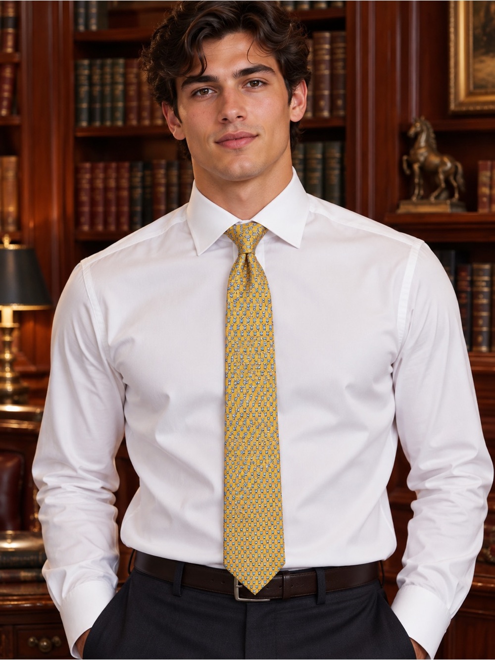 Salvatore Ferragamo Yellow and Blue Geometric Silk Tie
